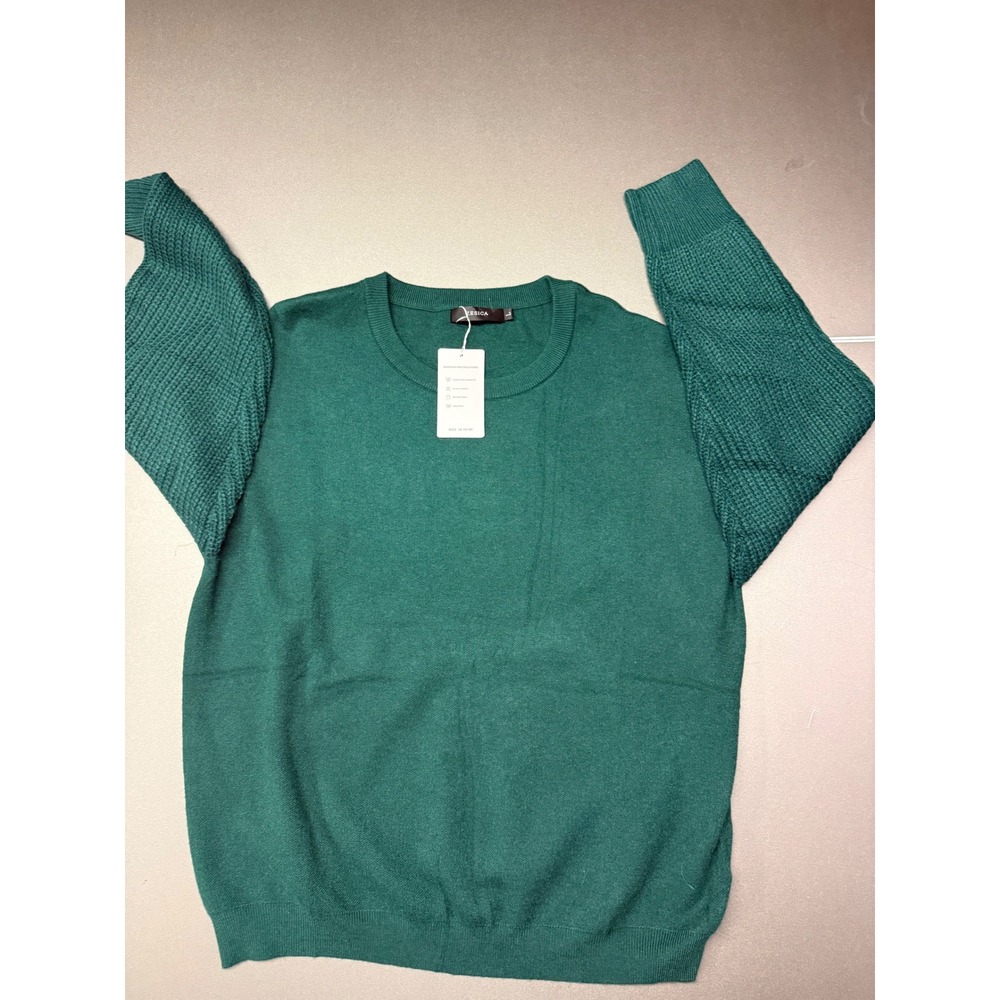 ZESICA Emerald Green Crewneck Sweater Mixed Knit Texture Sleeves Size Large NEW
